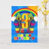 第3弾力がある城および虹が付いているバースデー・カード カード (黄色い花)