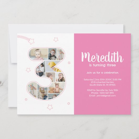 第3期バースデーガール第3カスタム期フォトコラージュ 招待状 (正面)