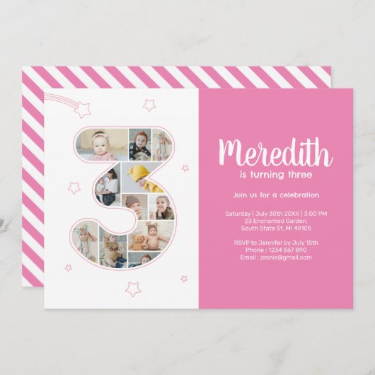 第3期バースデーガール第3カスタム期フォトコラージュ 招待状 (正面/裏面)