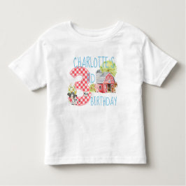 第3期バースデーファーム納屋周囲の庭動物誕生日 トドラーTシャツ