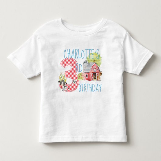 第3期バースデーファーム納屋周囲の庭動物誕生日 トドラーTシャツ (正面)