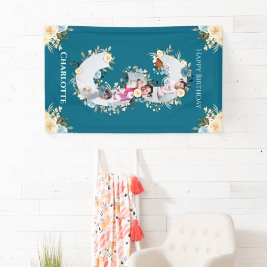 第3期バースフラワーティール(緑がかった色)フォトコラージブルーイエロー 横断幕 (インサイチュ)