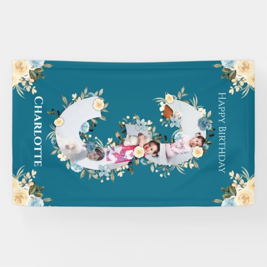 第3期バースフラワーティール(緑がかった色)フォトコラージブルーイエロー 横断幕 (横)