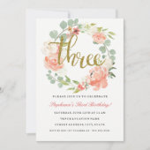 第3期ピンク金ゴールドフローラリース招待状 招待状 (正面)