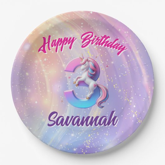 第3期ユニコーンパステルグラデーションお洒落パーティー ペーパープレート (正面)
