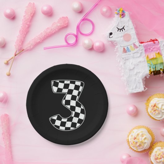 第3期市松模様に生誕第3号車レース国旗 ペーパープレート (パーティー)