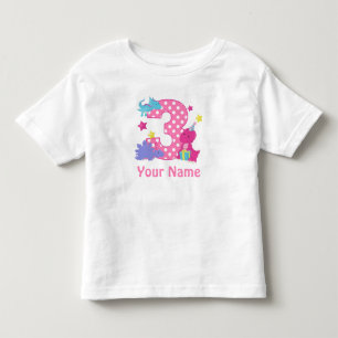 第3期誕生日ガール恐竜パーソナライズされたTシャツ トドラーTシャツ