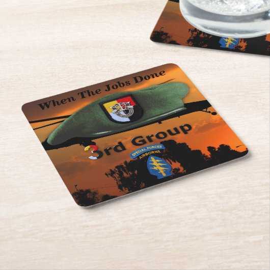 第3特殊部隊グループSF SFGグリーンベレー スクエアペーパーコースター (アングル)