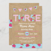 第3誕生日のお茶会3の3バーラップのバラの招待 招待状 (正面/裏面)