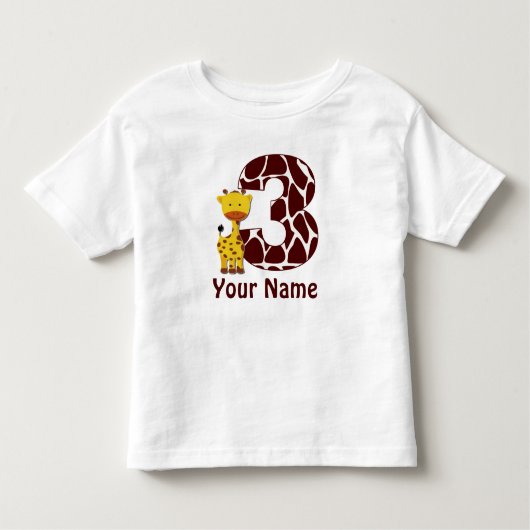 第3誕生日のキリンのパーソナライズなTシャツ トドラーTシャツ (正面)
