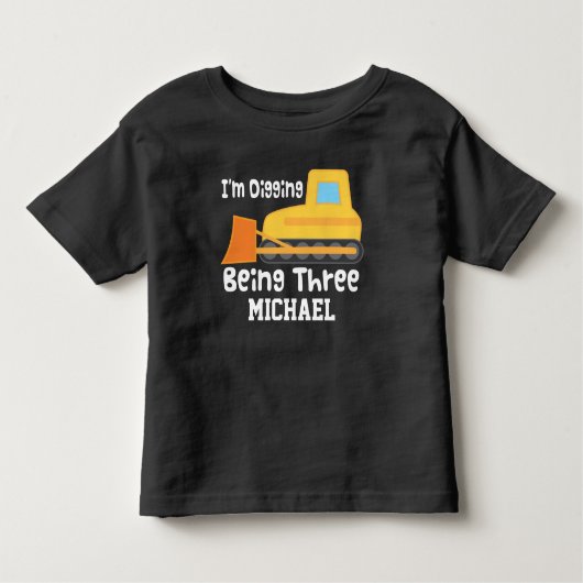 第3誕生日のブルドーザーの建築のトラックのTシャツ トドラーTシャツ (正面)