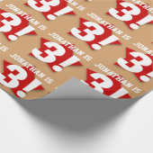 第3誕生日の名前をカスタムするの赤およびTAN 03A ラッピングペーパー (角)