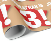 第3誕生日の名前をカスタムするの赤およびTAN 03A ラッピングペーパー (ロールコーナー)