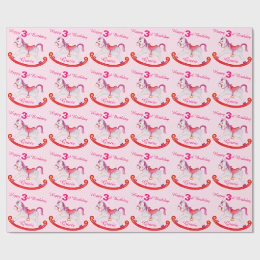 第3誕生日の女の子の揺り木馬の芸術のギフト用包装紙 ラッピングペーパー (フラット)