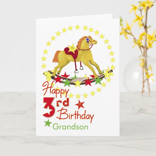 第3誕生日の揺り木馬の星 カード (黄色い花)