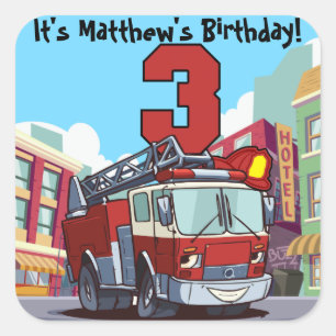 第3誕生日の普通消防車 スクエアシール