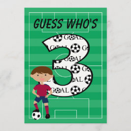 第3誕生日の赤くおよび青のサッカーのゴールの招待状 招待状