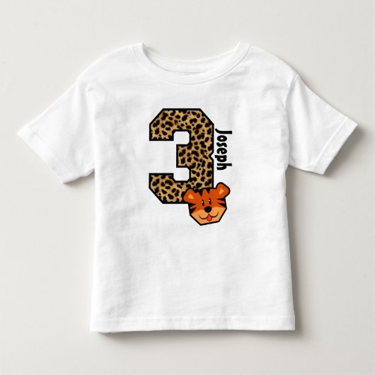 第3誕生日の迷彩柄およびトラの3歳児 トドラーTシャツ (正面)