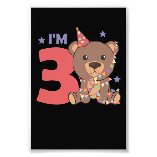 第3誕生日クマの子ども向け3歳写真 フォトプリント            (正面)