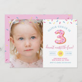 第3誕生日ドーナツ写真カード招待状 招待状 (正面/裏面)