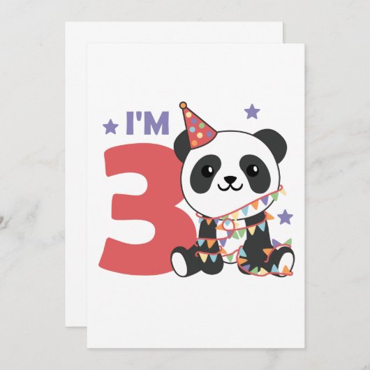第3誕生日パンダのための子供のための3年インビタティ 招待状 (正面/裏面)