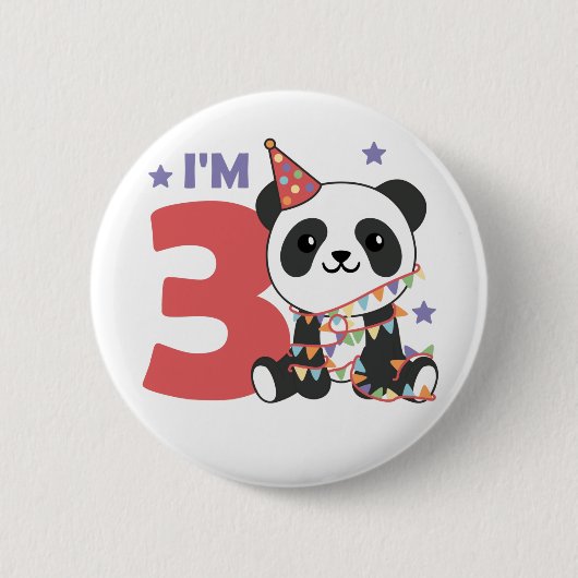 第3誕生日パンダの子ども3年ボタン 缶バッジ (正面)