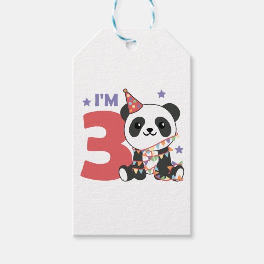 第3誕生日パンダ子供用3年ギフトラベル ギフトタグ (正面)