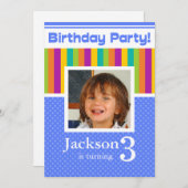 第3誕生日パーティの招待状おもしろいネオンボーイ 招待状 (正面/裏面)