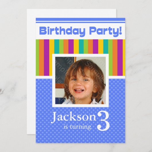 第3誕生日パーティの招待状おもしろいネオンボーイ 招待状 (正面/裏面)