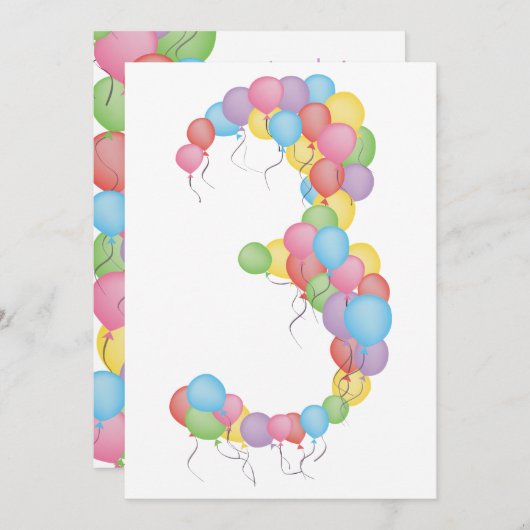 第3誕生日パーティーバルーンカスタム招待状 招待状 (正面/裏面)