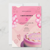 第3誕生日招待状 – かわいい&カスタマイズ可能なパーツ 招待状 (正面)