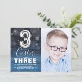 第3誕生日銀バルーン |青い写真パーティー 招待状 (スタンド正面)