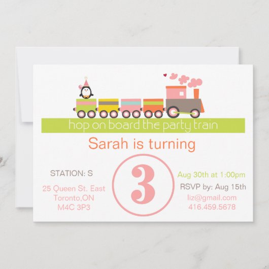 第3誕生日(女の子)の列車の招待状 招待状 (正面)
