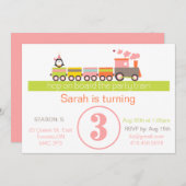 第3誕生日(女の子)の列車の招待状 招待状 (正面/裏面)