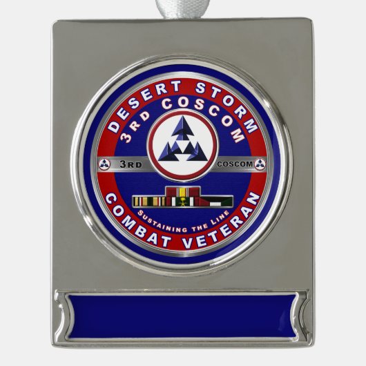 第3軍隊支援コマンド砂漠の嵐退役軍人 シルバープレートバナーオーナメント (正面)