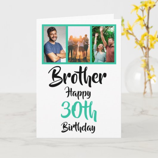 第30ハッピーバースデー兄弟写真コラージュカード カード (黄色い花)