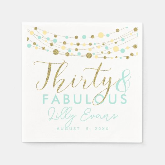 第30パーティー紙ナプキン装飾品、グリッターティール（緑がかった色） スタンダードカクテルナプキン (正面)