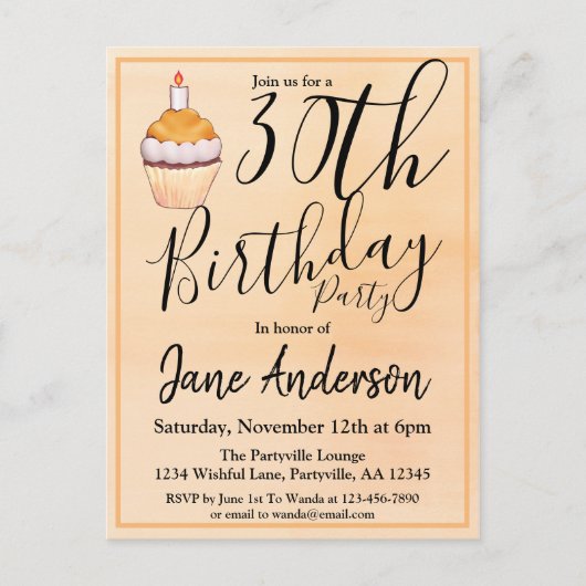 第30回オレンジカップケーキ誕生日 インビテーションポストカード (正面)