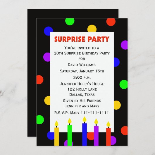 第30回サプライズ誕生日パーティーの招待ドット 招待状 (正面/裏面)