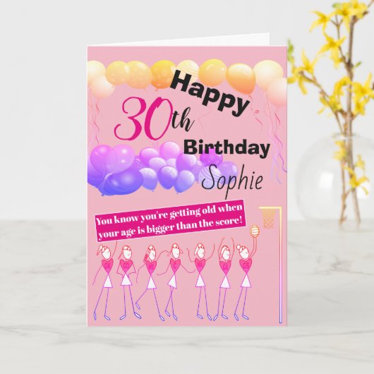 第30回パーソナライズされたNetballプレーヤー誕生日カード カード (黄色い花)