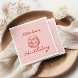 第30回ピンク手描きケーキマイルストーンおもしろい誕生日 スタンダードカクテルナプキン