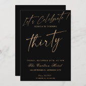 第30回ブラック&金ゴールドエレガントな誕生日パーティー 招待状 (正面/裏面)