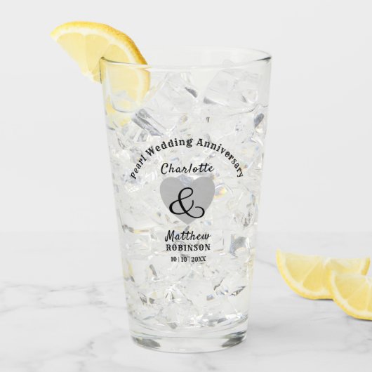 第30回真珠結婚のアニバーサリーギフトパーソナライズされた タンブラーグラス (アイス正面)