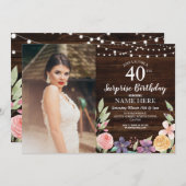 第30回50回40歳誕生日パーティー·ウッド·フローラ写真 招待状 (正面/裏面)