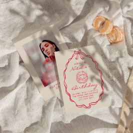 第30回Bow Hand Drawn Pinkコケット撮影誕生日 招待状