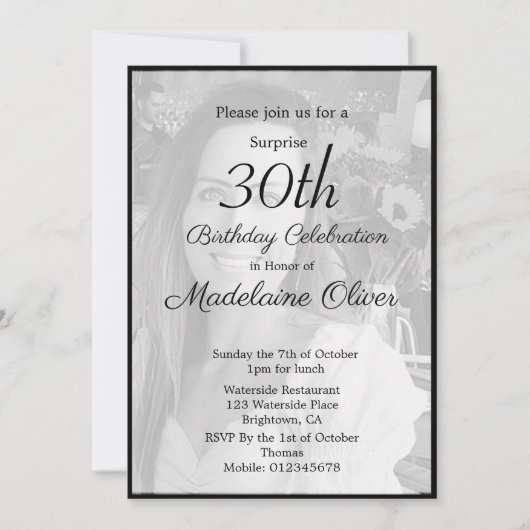 第30回Classy Monogram白黒写真誕生日 招待状 (正面)