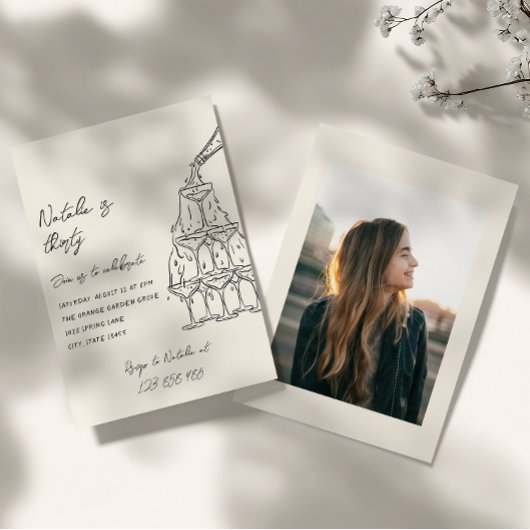 第30期シャンパ図解入りの、写真付きのンタワーフォト誕生日 招待状