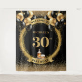 第30男スタイリッシュ誕生日ウイスキーお祝い タペストリー (正面)