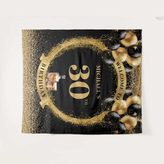 第30男素晴らし誕生日ウイスキーイベントディスプレイ タペストリー (正面(横))