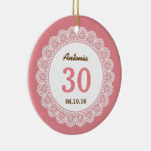 第30白いレース7との誕生日の想い出の品の貝のピンク セラミックオーナメント (右)